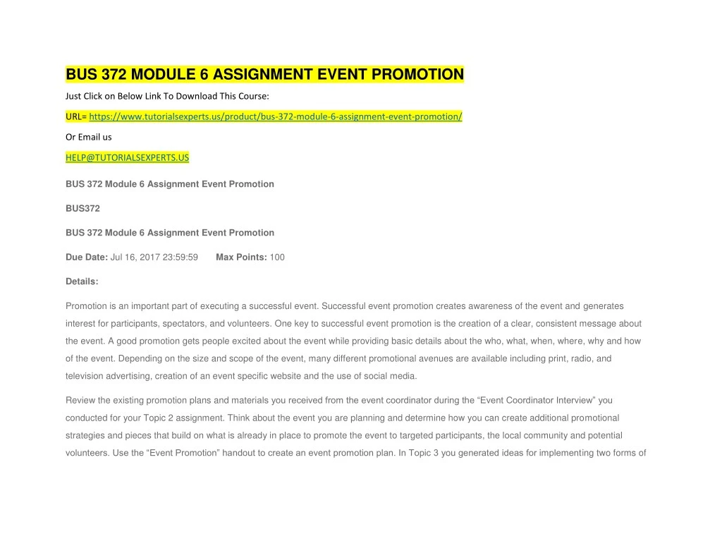 bus 372 module 6 assignment event promotion