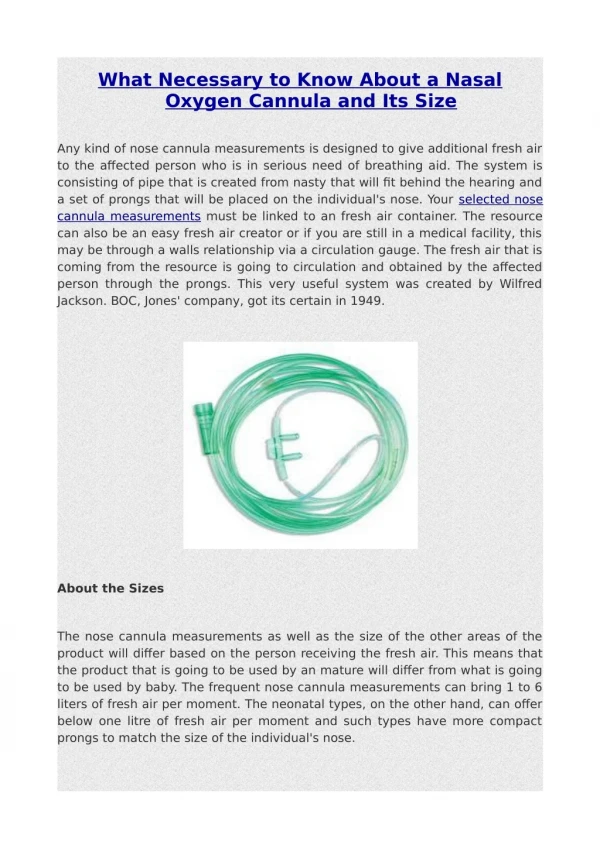 What Necessary to Know About a Nasal Oxygen Cannula and Its Size