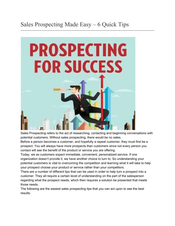 Sales Prospecting Made Easy â€“ 6 Quick Tips. Sales