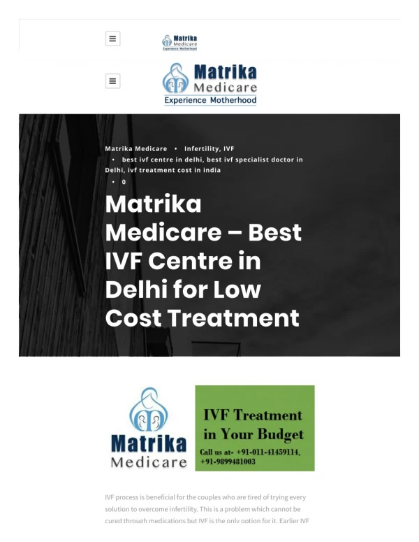 Matrika Medicare - Best IVF Centre in Delhi for Low Cost Treatment