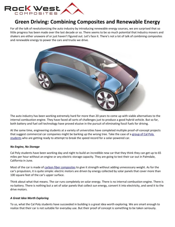 Green Driving: Combining Composites and Renewable Energy