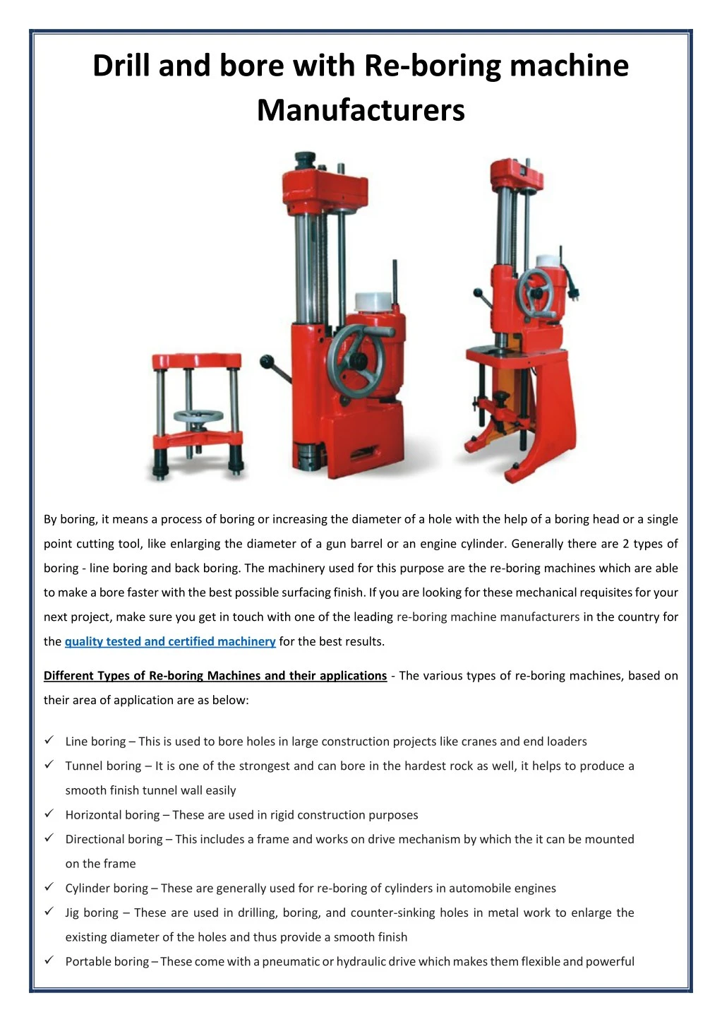 drill and bore with re boring machine