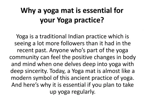 Why a yoga mat is essential for your Yoga practice?