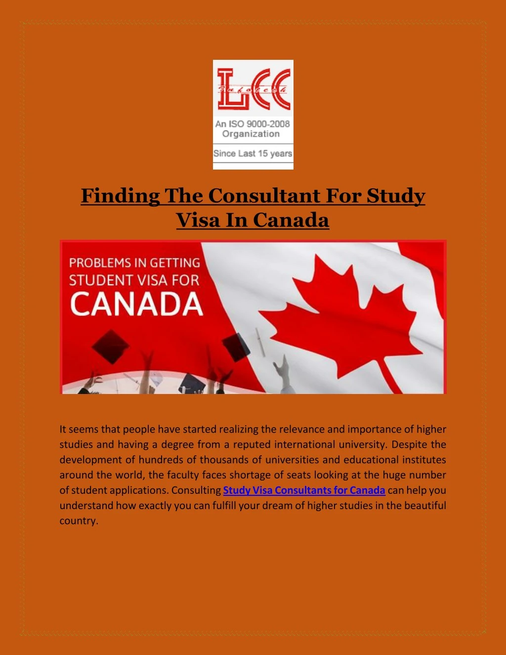 finding the consultant for study visa in canada
