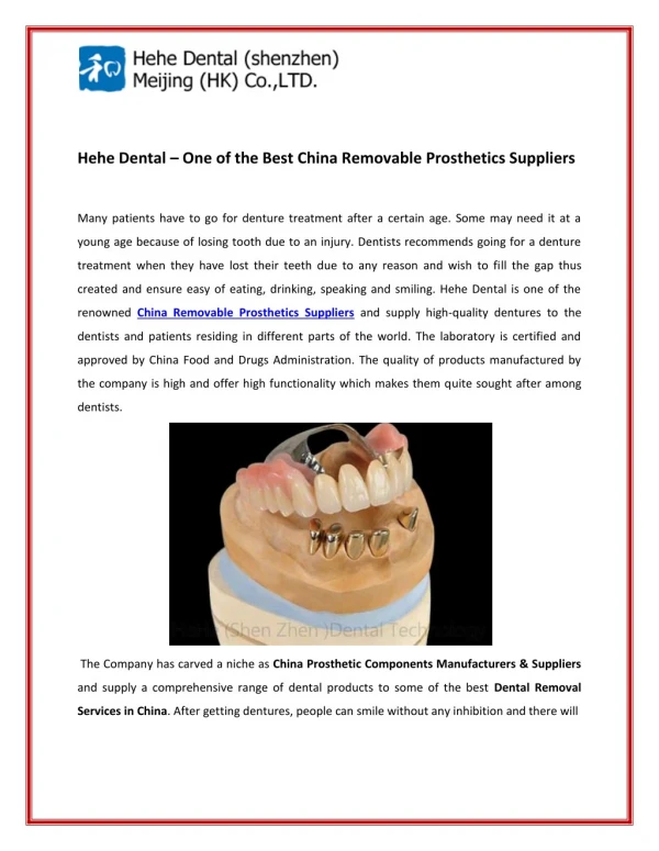 Hehe Dental One of the Best China Removable Prosthetics Suppliers