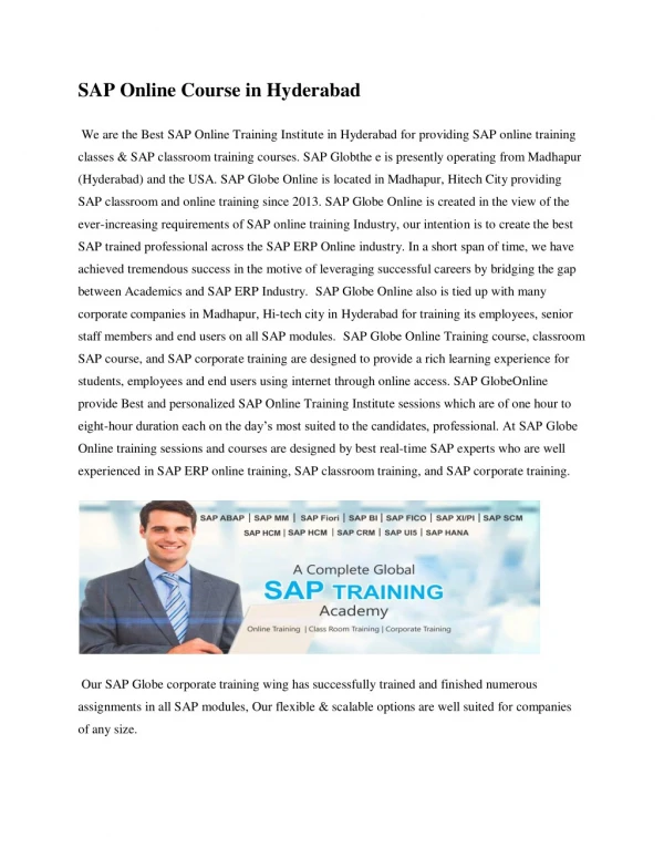 SAP Online Course in Hyderabad