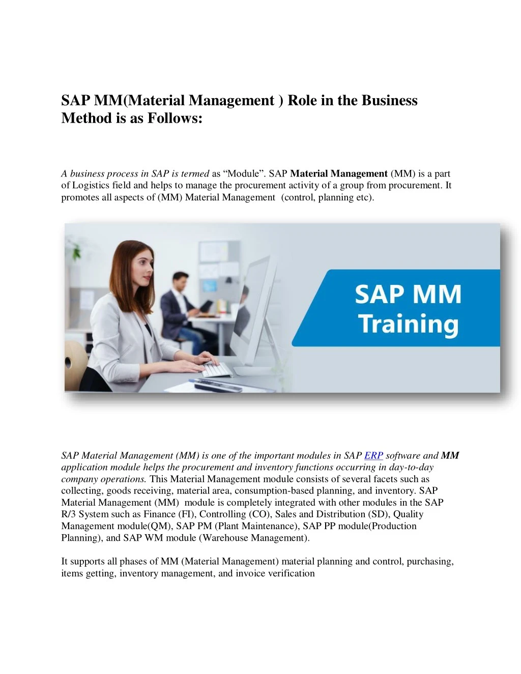 sap mm material management role in the business