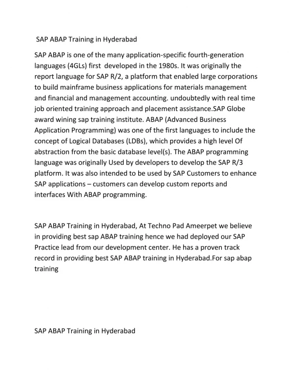 SAP ABAP Training in Hyderabad
