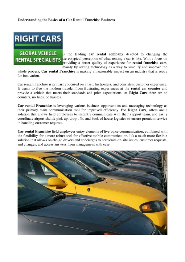 Understanding the basics of a car rental franchise business