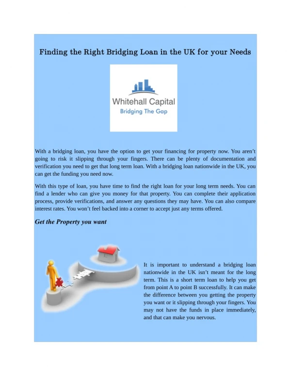 Finding the Right Bridging Loan in the UK for your Needs