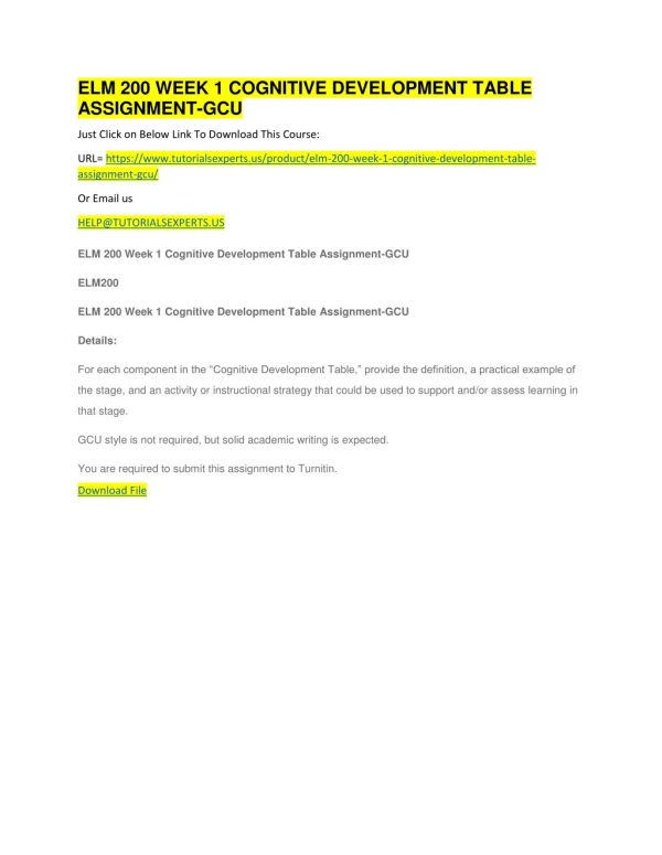elm 200 week 1 cognitive development table