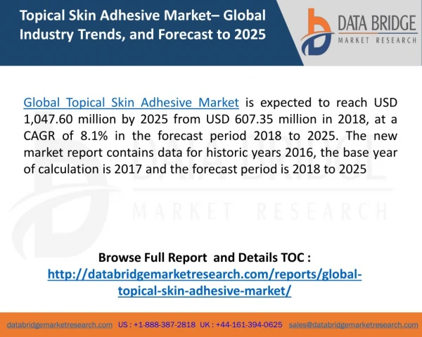 Global Topical Skin Adhesive Market– Industry Trends and Forecast to 2025