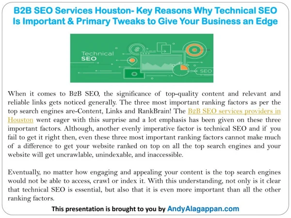 B2B SEO Services Houston- Key Reasons Why Technical SEO Is Important & Primary Tweaks to Give Your Business an Edge