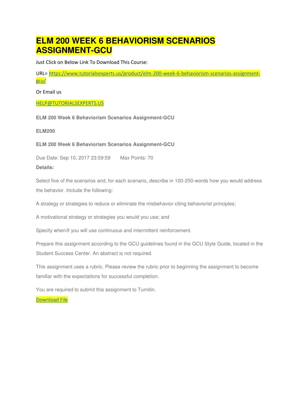 elm 200 week 6 behaviorism scenarios assignment