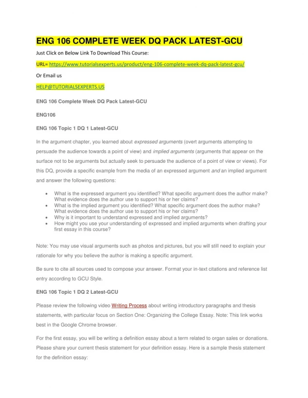 eng 106 complete week dq pack latest gcu