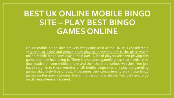 Best UK online mobile bingo site – Play best bingo games online