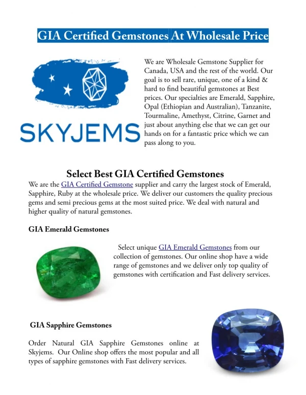 Buy GIA Certified Gemstones at wholesale Price