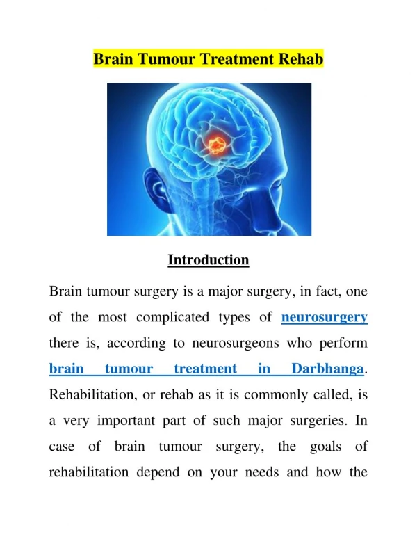 Brain Tumour Treatment Rehab