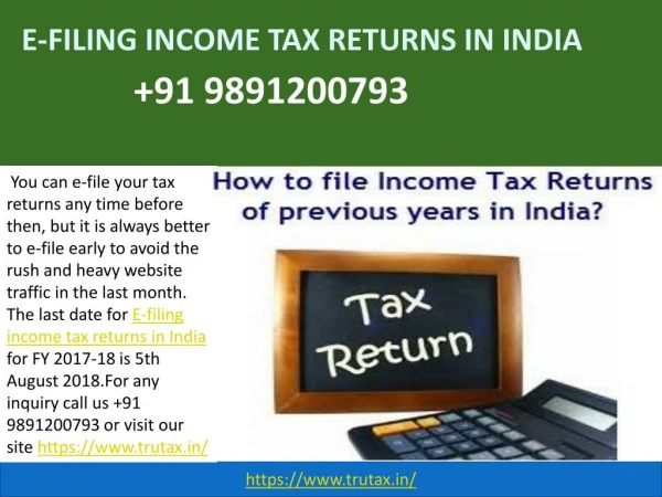 What is the Deadline for E-filing income tax returns in India? 09891200793