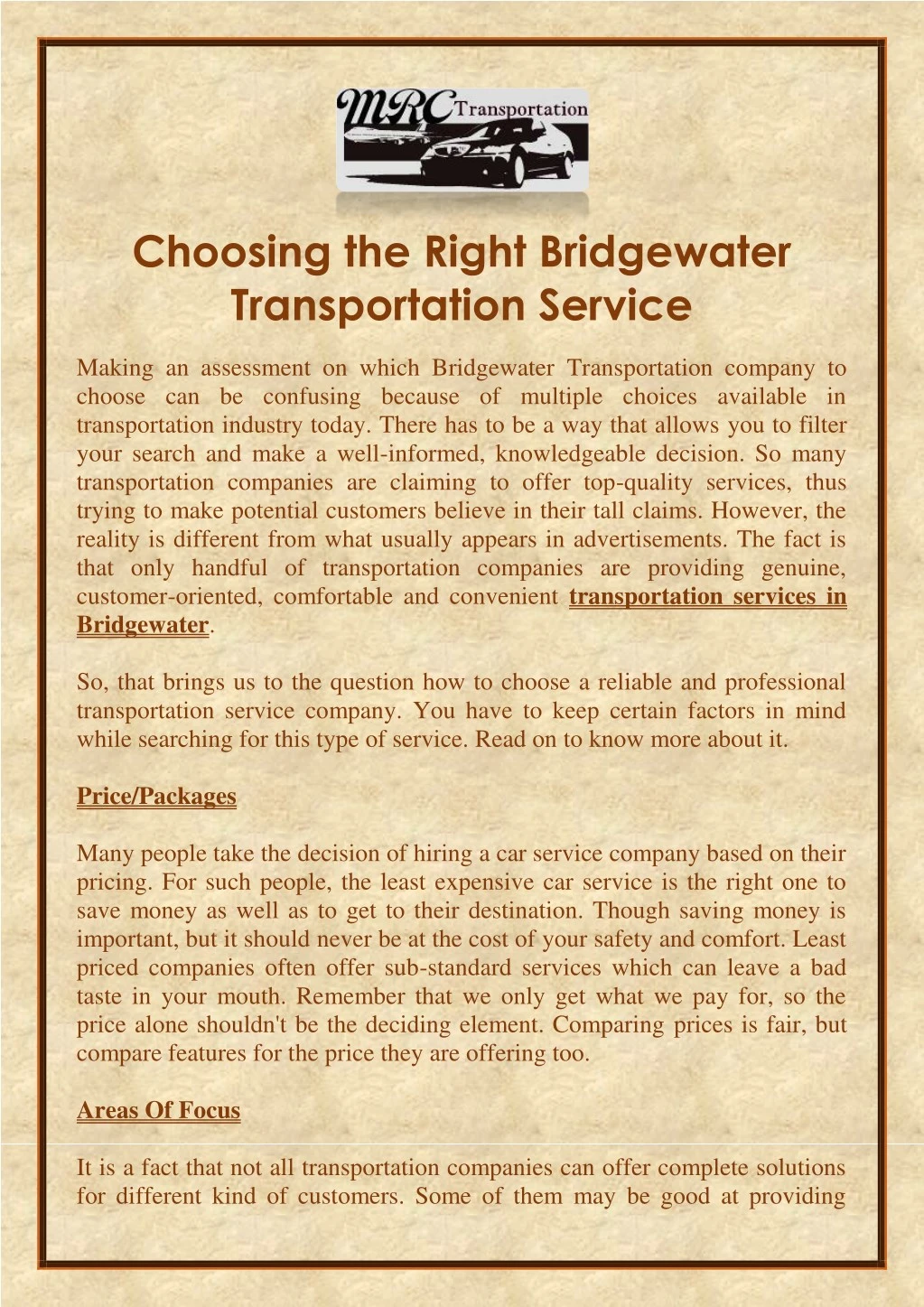choosing the right bridgewater transportation