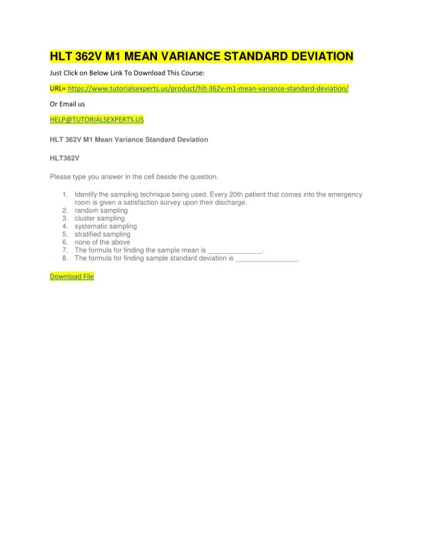 HLT 362V M1 MEAN VARIANCE STANDARD DEVIATION