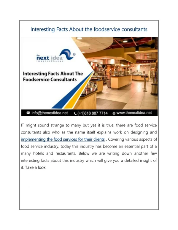 Interesting Facts About the foodservice consultants