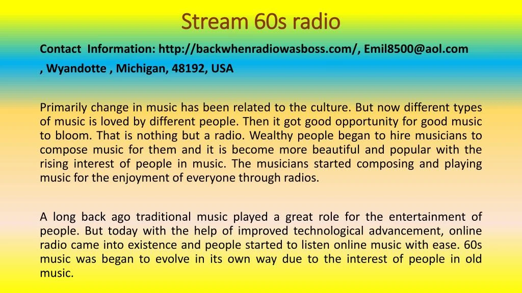 stream 60s radio