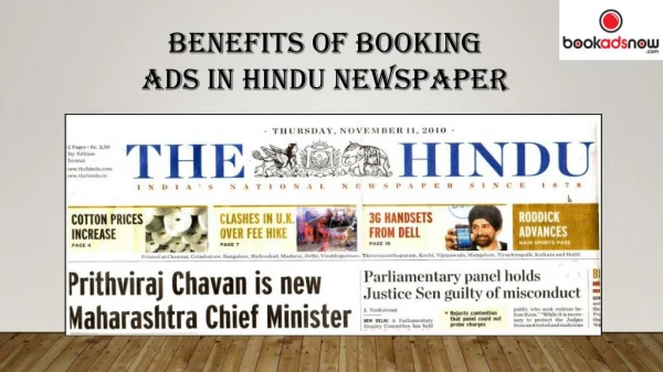 Advantages of Booking Ads In Hindu Newspaper Via Bookadsnow