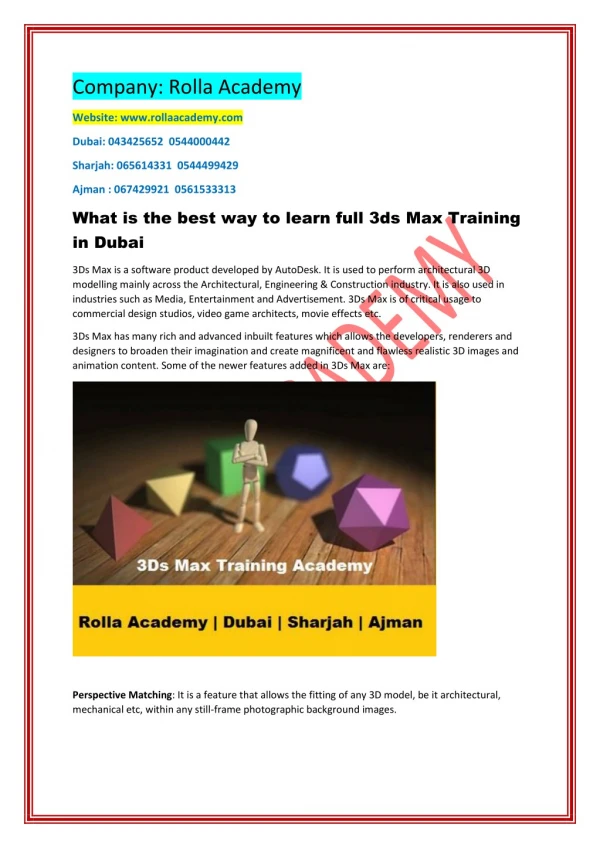 What is the best way to learn full 3ds MaxÂ Training in Dubai