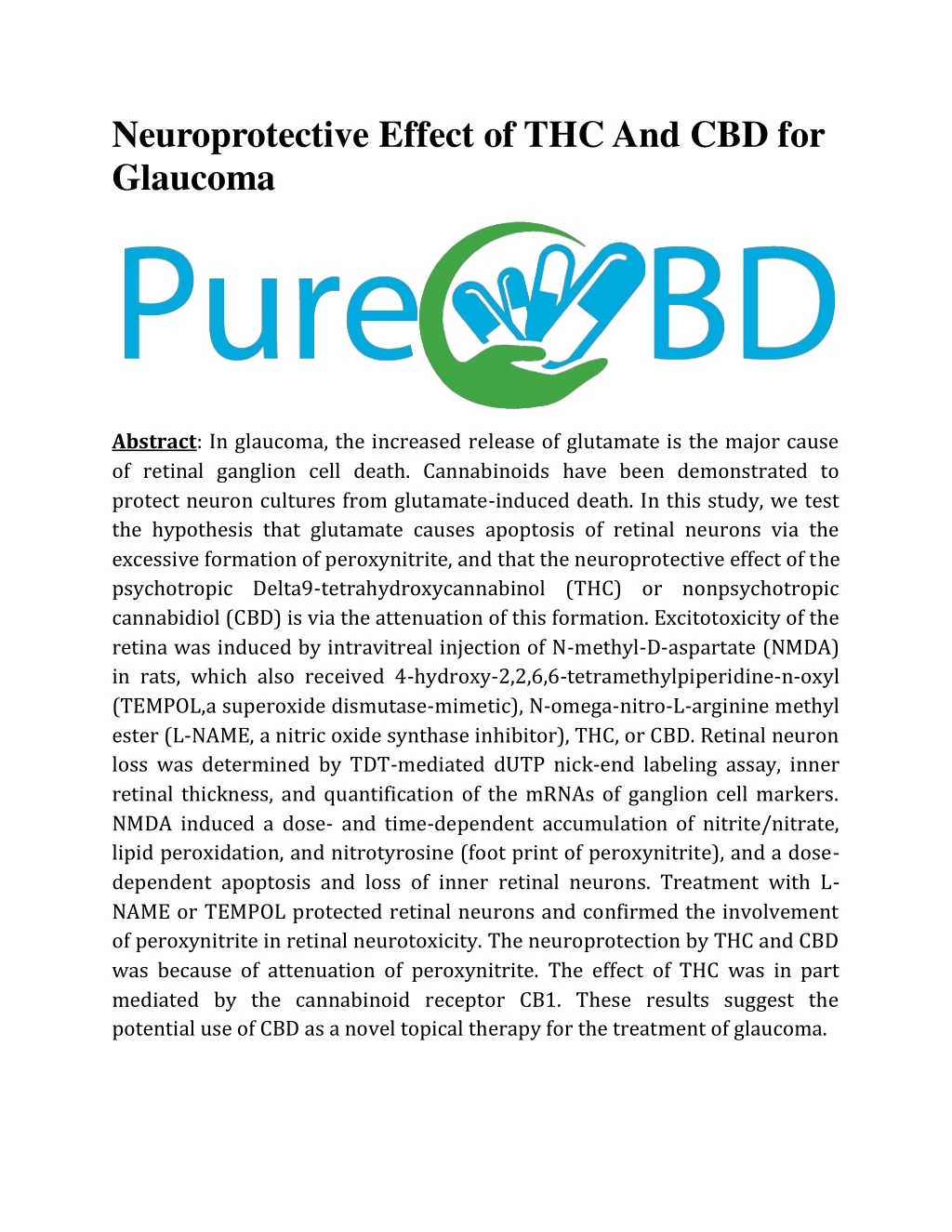 neuroprotective effect of thc and cbd for glaucoma