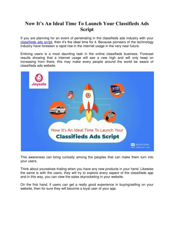 Now It’s An Ideal Time To Launch Your Classifieds Ads Script