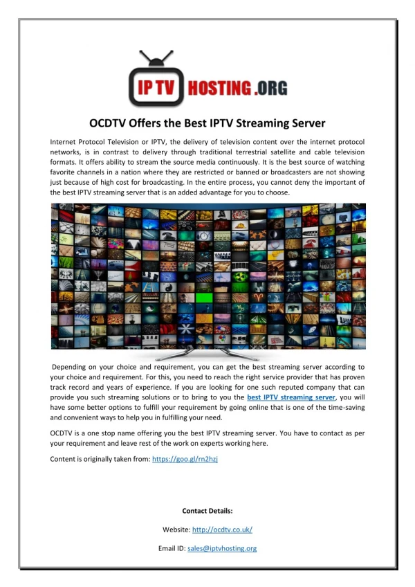 OCDTV Offers the Best IPTV Streaming Server