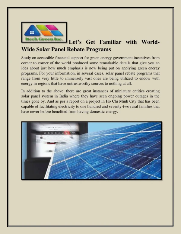Let’s Get Familiar with World-Wide Solar Panel Rebate Programs