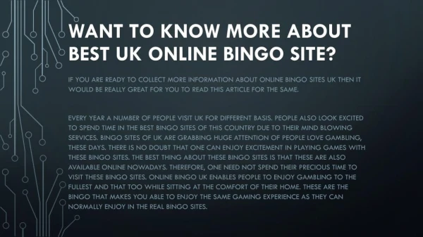 Want to know more about best UK online bingo Site?