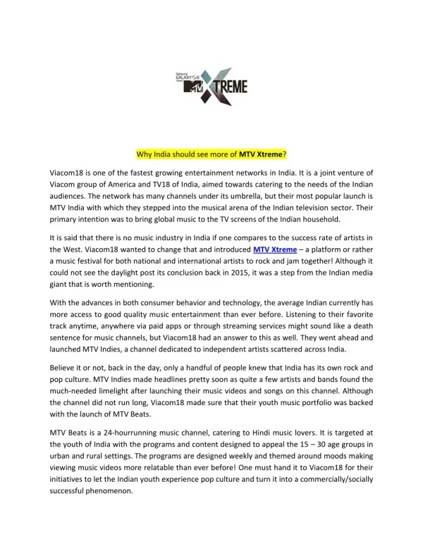 Why India should see more of MTV Xtreme?