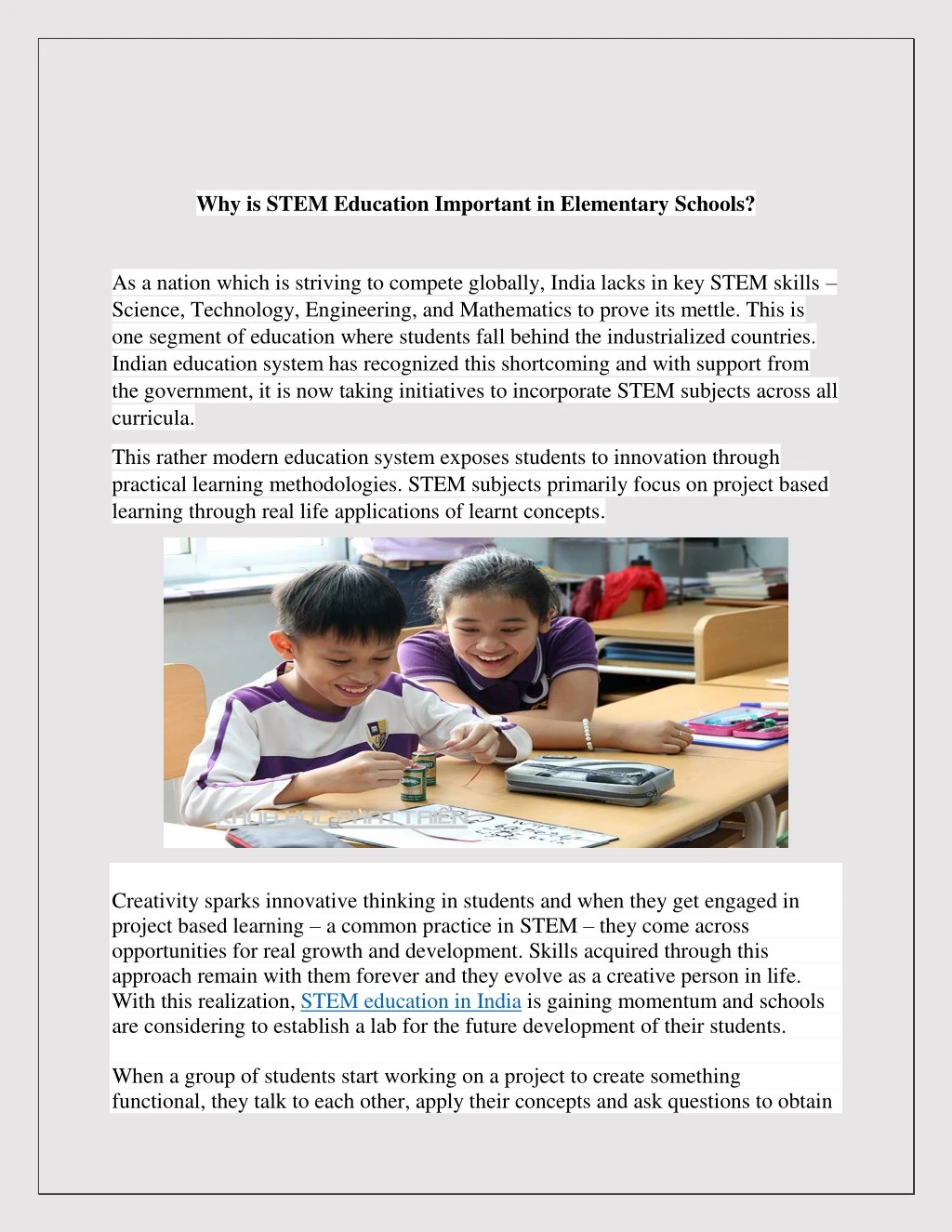 why is stem education important in elementary