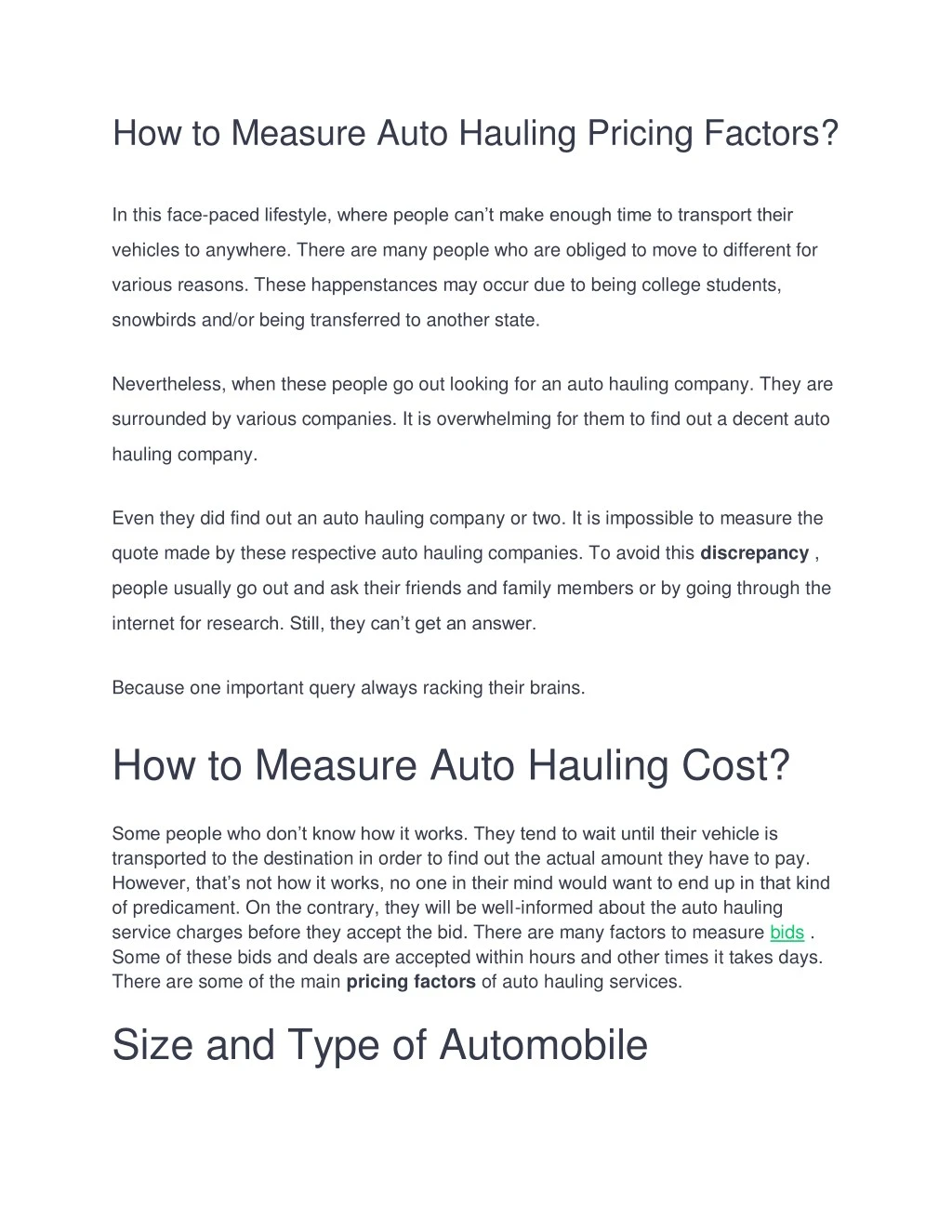how to measure auto hauling pricing factors