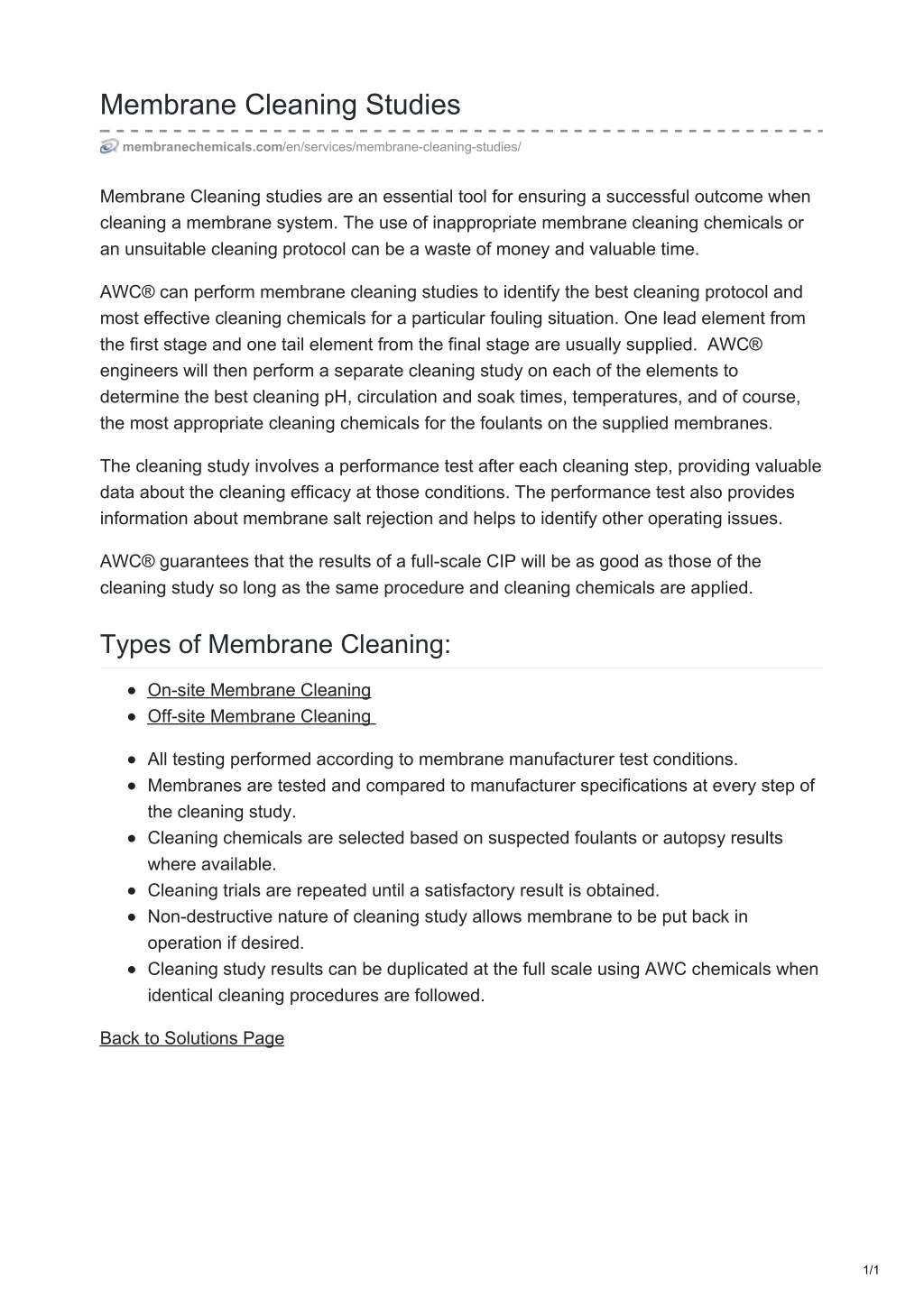 membrane cleaning studies