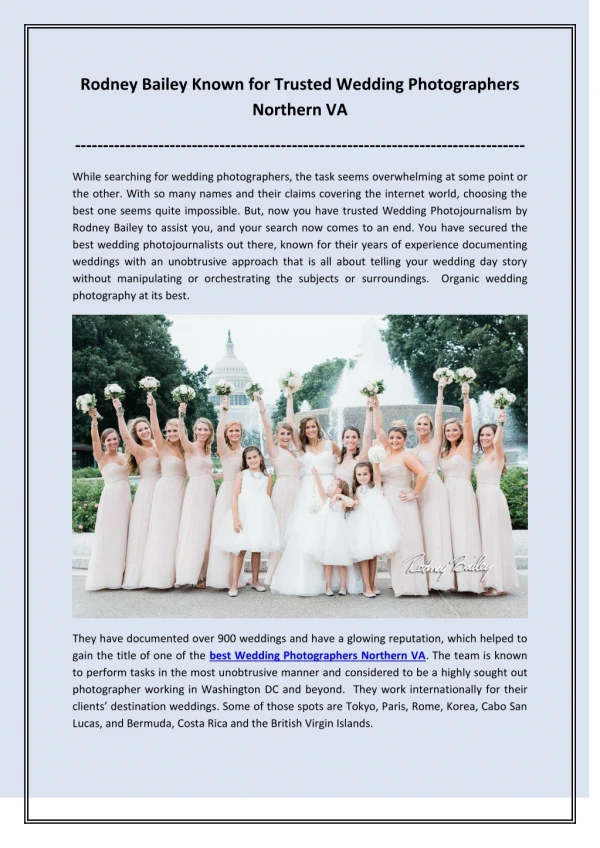 Rodney Bailey Known for Trusted Wedding Photographers Northern VA