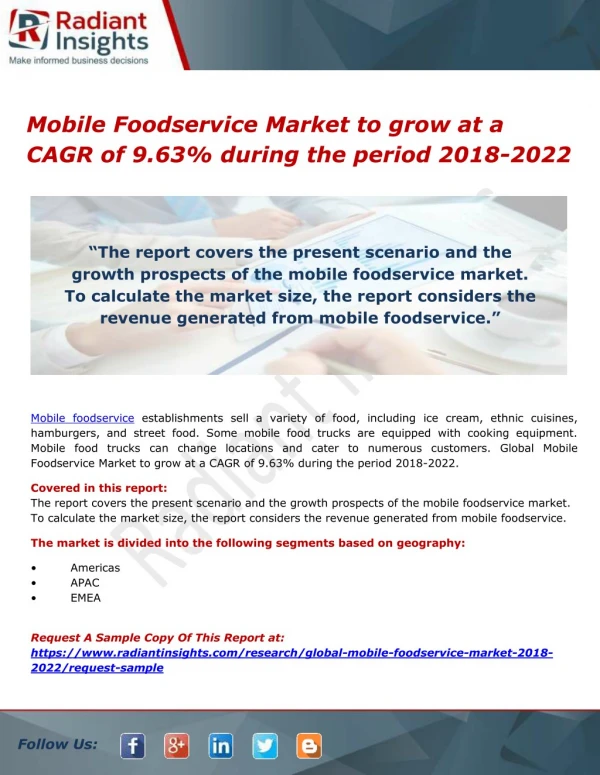 Mobile Foodservice Market to grow at a CAGR of 9.63% during the period 2018-2022