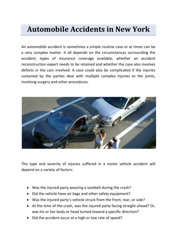 Automobile Accidents in New York