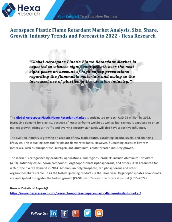 Aerospace Plastic Flame Retardant Industry Research Report, 2022