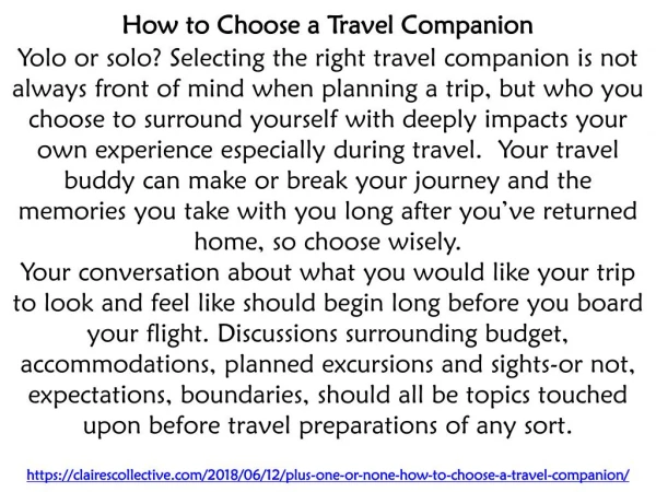 How to Choose a Travel Companion - Claire's Collective