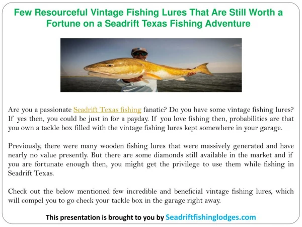 Few Resourceful Vintage Fishing Lures That Are Still Worth a Fortune on a Seadrift Texas Fishing Adventure