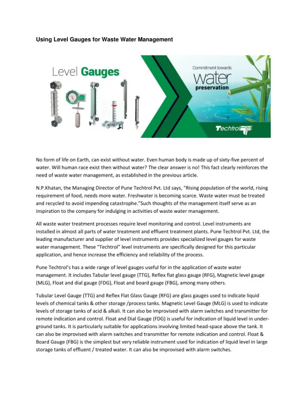 Using Level Switches for Waste Water Management