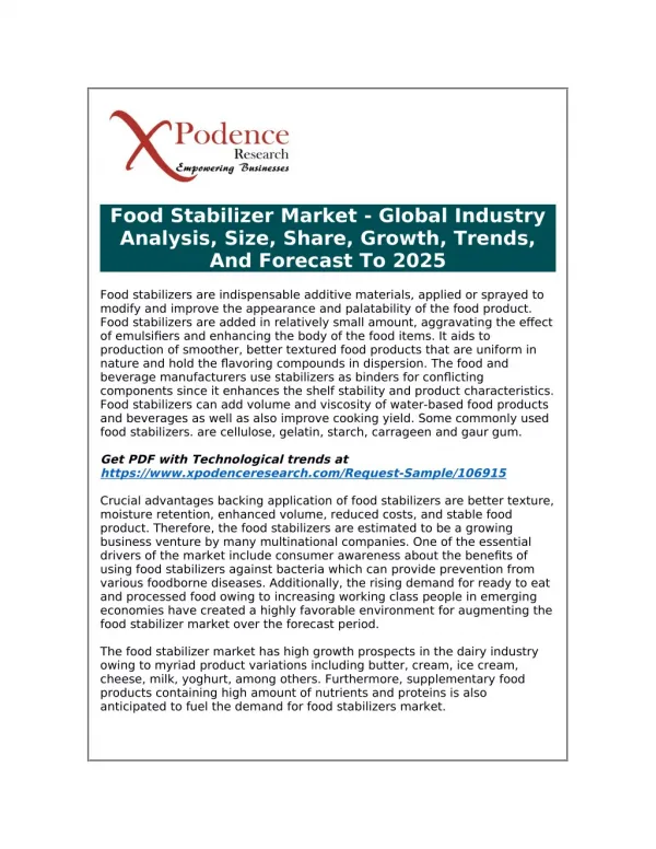 Future and Growth of Food Stabilizer Market by 2025