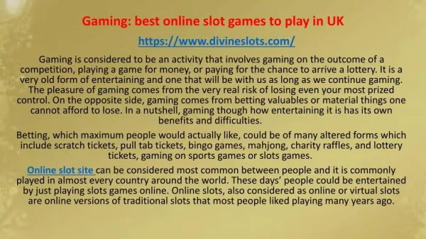 GAMING: BEST ONLINE SLOT GAMES TO PLAY IN UK