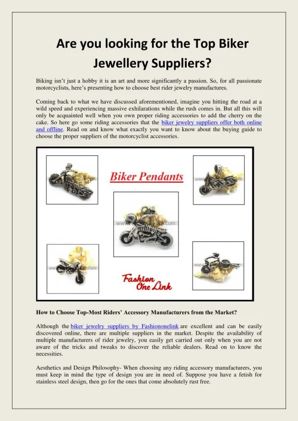 Are you looking for the Top Biker Jewellery Suppliers?