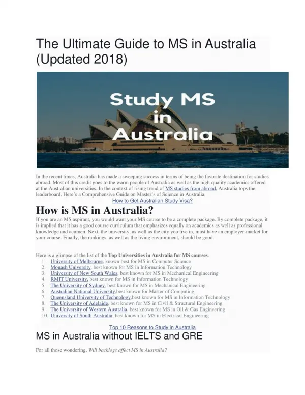 The Ultimate Guide to MS in Australia (Updated 2018)