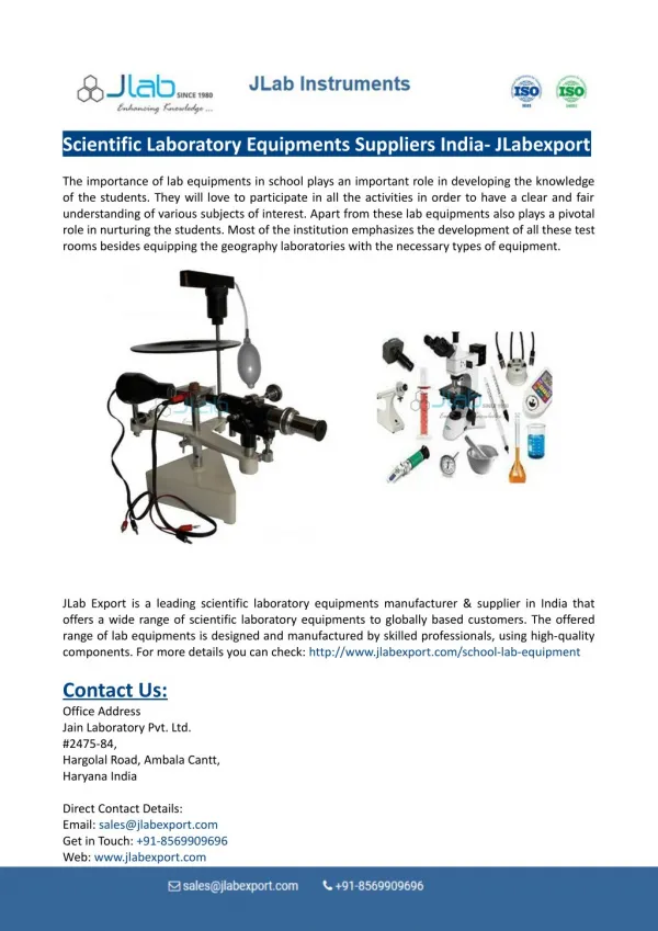 Scientific Laboratory Equipments Suppliers India- JLabexport
